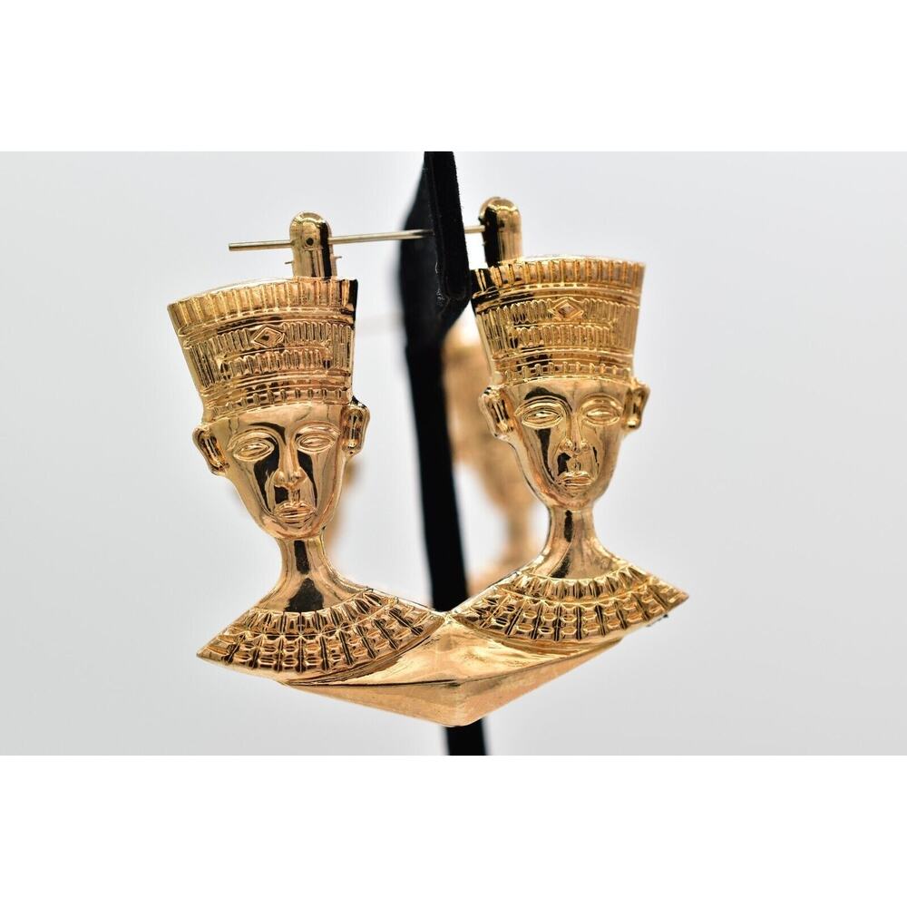 Luxor Hotel Vintage Earrings Gold Pharaoh Egyptian Chunky Dangle NOS 90s BinA14